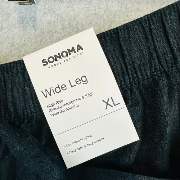 New Sonoma Womans Sz XL Pants Wide Leg Linen Blend Pockets Black Belted NWT - Picture 8 of 10